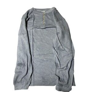 King Size T-Shirt Men's Size 4XL Thermal L/Sleeve Cotton Crew Neck Ribbed Blue